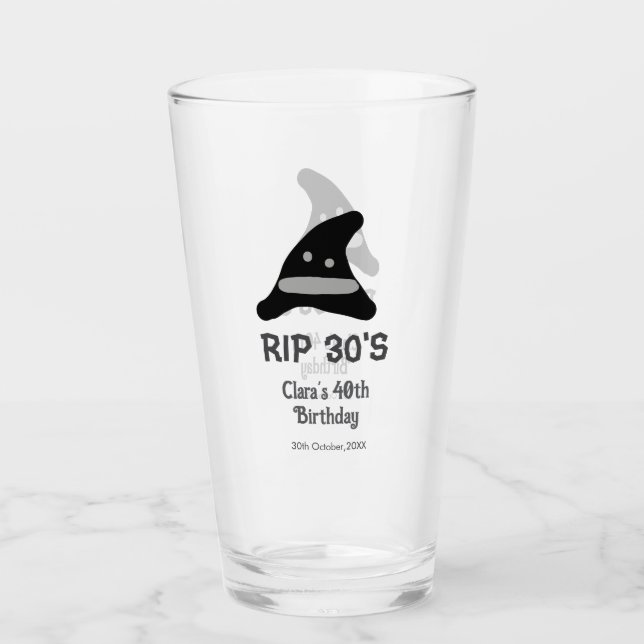 Gray black RIP 30's 40th birthday witch hat hallow Glaskopp (Framsida)