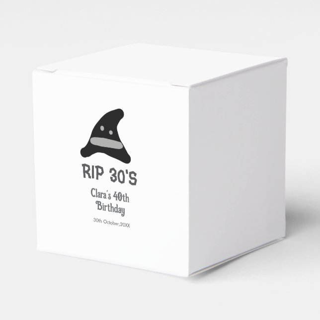 Gray black RIP 30's 40th birthday witch hat hallow Presentaskar (Framsidan Sidan)