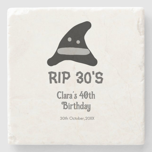 Gray black RIP 30's 40th birthday witch hat hallow Stenunderlägg (Framsidan)