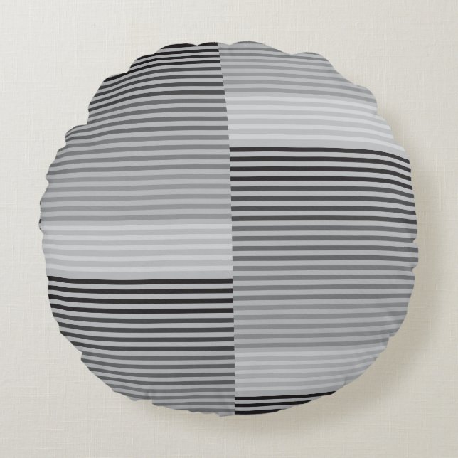 Gray, Black, White Stripes Rund Kudde (Framsidan)