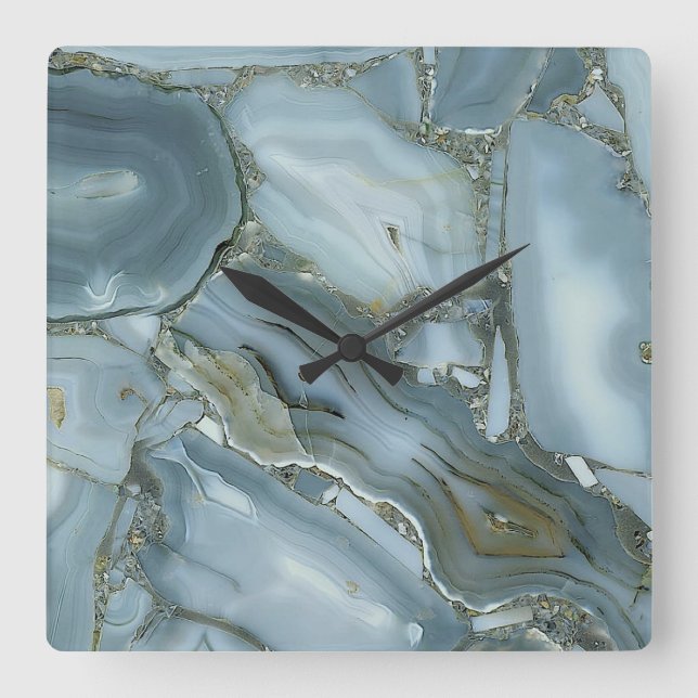 Gray/ Blue/ Gold agate printed acrylic wall clock Fyrkantig Klocka (Framsida)