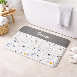 Gray Blue Watercolor Wildflower Monogram  Badrumsmatta