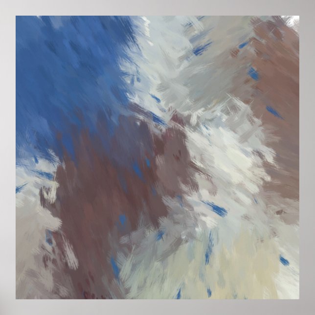  Gray Blue White Abstract Brushstrokes Poster (Framsidan)
