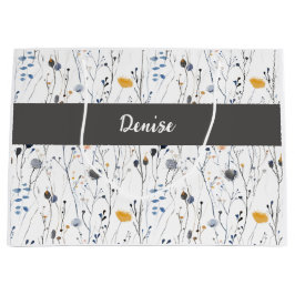 Gray Blue Wildflower Watercolor Monogram Name
