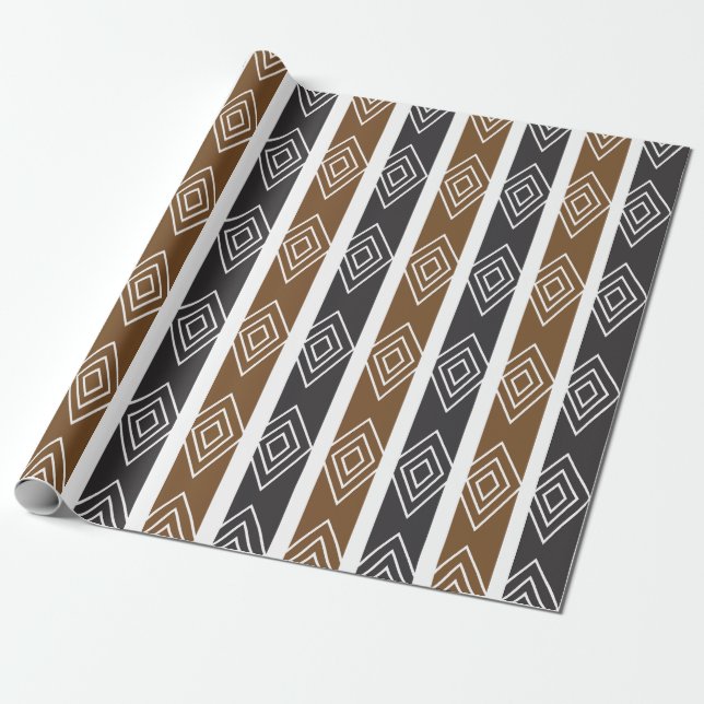 Gray Brown Geometric Diamond Stripes Presentpapper (Utrullad)
