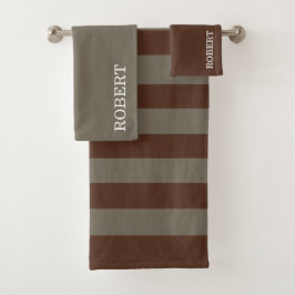  Gray &Brown Strips Pattern Custom Name