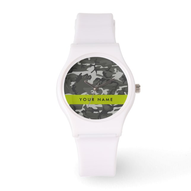 Gray Camouflage Pattern, ditt namn, anpassa Armbandsur (Framsida)