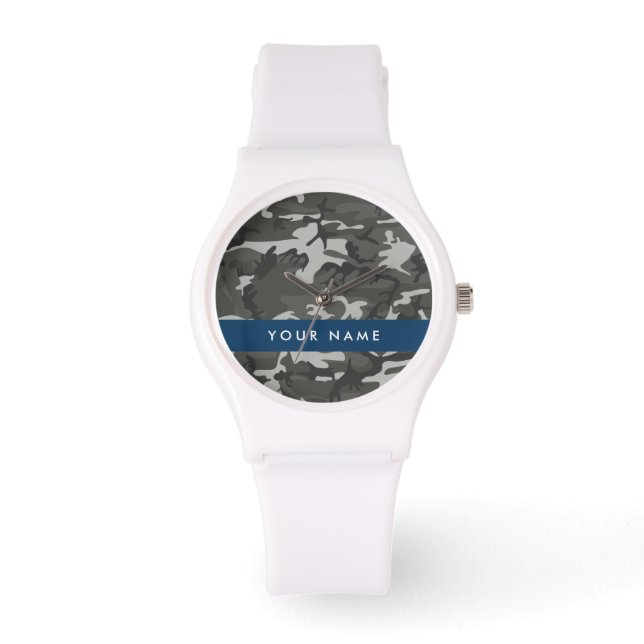 Gray Camouflage Pattern, ditt namn, anpassa Armbandsur (Framsida)