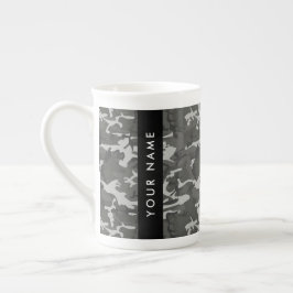 Gray Camouflage Pattern, ditt namn, anpassa Benporslin Mugg