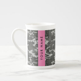 Gray Camouflage Pattern, ditt namn, anpassa Benporslin Mugg