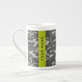 Gray Camouflage Pattern, ditt namn, anpassa Benporslin Mugg