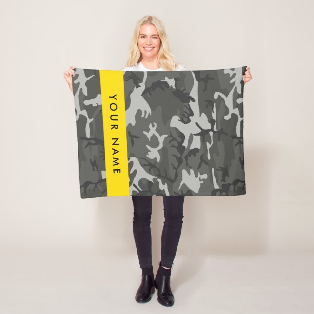 Gray Camouflage Pattern, ditt namn, anpassa Fleecefilt (På plats)