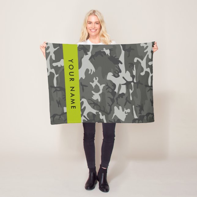 Gray Camouflage Pattern, ditt namn, anpassa Fleecefilt (På plats)