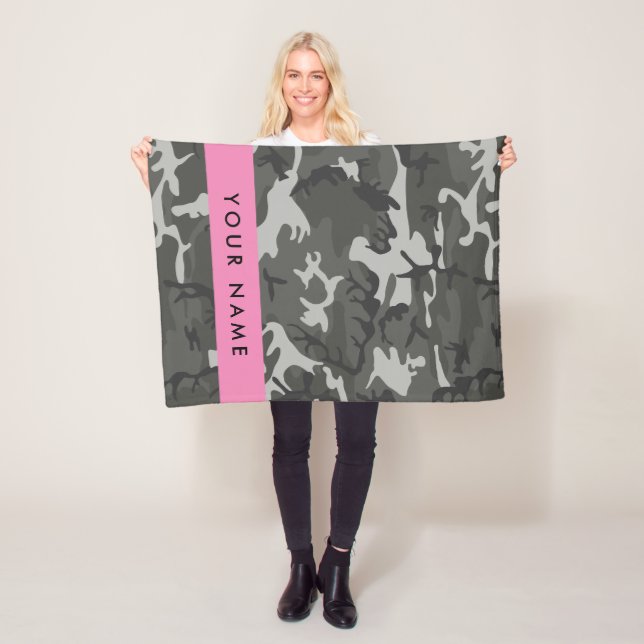 Gray Camouflage Pattern, ditt namn, anpassa Fleecefilt (På plats)