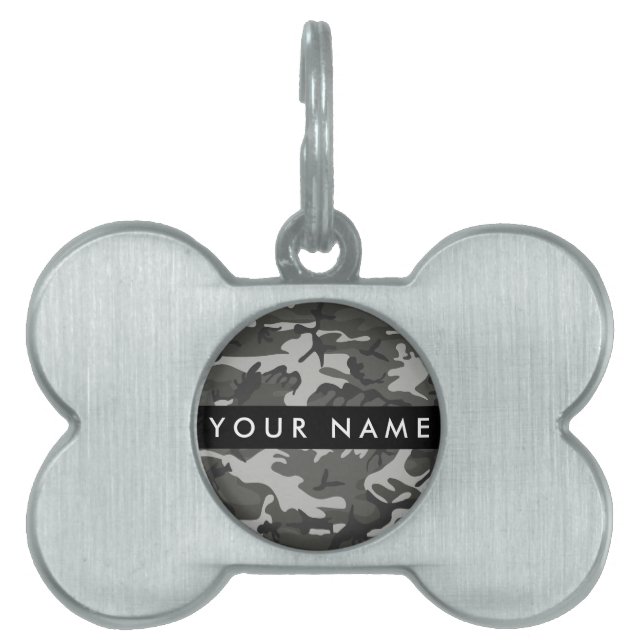Gray Camouflage Pattern, ditt namn, anpassa ID-bricka Husdjur (Framsidan)
