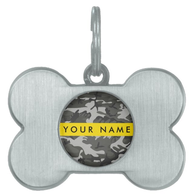 Gray Camouflage Pattern, ditt namn, anpassa ID-bricka Husdjur (Framsidan)
