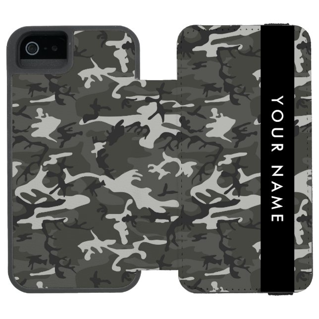 Gray Camouflage Pattern, ditt namn, anpassa Incipio iPhone Wallet Skal (Folio Öppen)