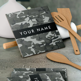 Gray Camouflage Pattern, ditt namn, anpassa Kakelplatta
