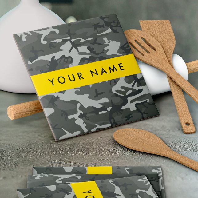 Gray Camouflage Pattern, ditt namn, anpassa Kakelplatta (Skapare uppladdad)