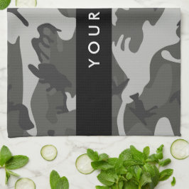 Gray Camouflage Pattern, ditt namn, anpassa Kökshandduk