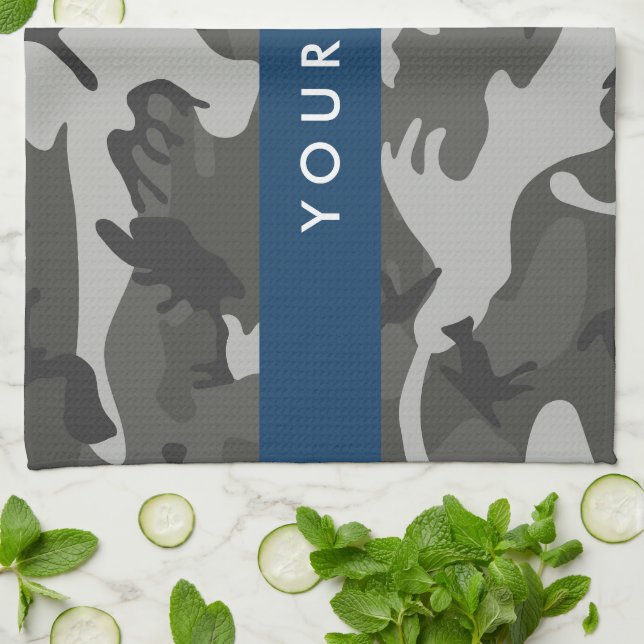 Gray Camouflage Pattern, ditt namn, anpassa Kökshandduk (Vikta)