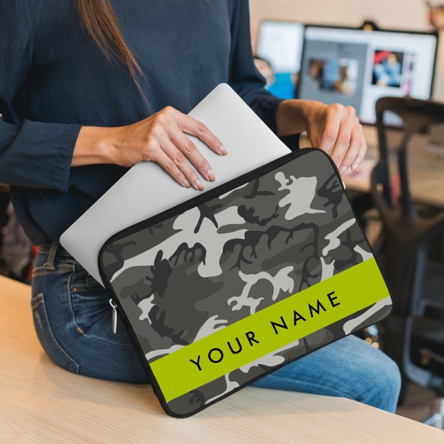 Gray Camouflage Pattern, ditt namn, anpassa Laptop Fodral (Skapare uppladdad)