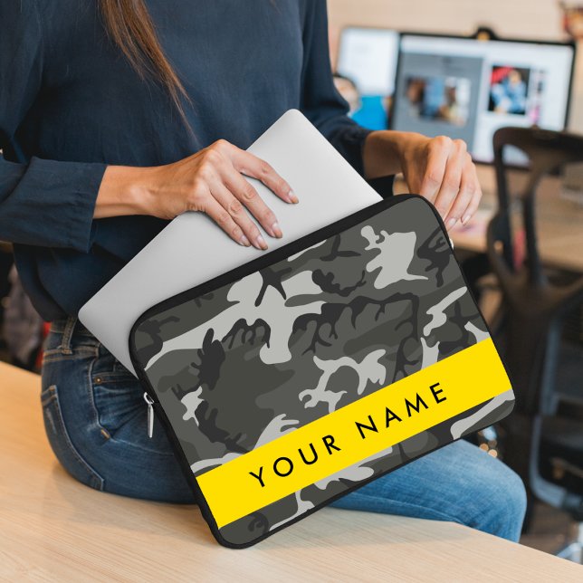 Gray Camouflage Pattern, ditt namn, anpassa Laptop Fodral (Skapare uppladdad)