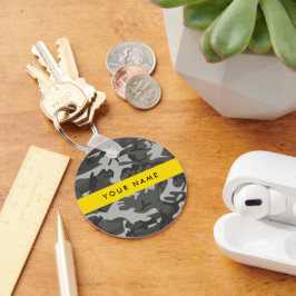 Gray Camouflage Pattern, ditt namn, anpassa Nyckelring
