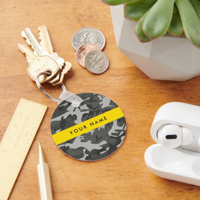 Gray Camouflage Pattern, ditt namn, anpassa Nyckelring (Skrivbord)