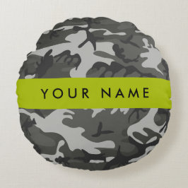 Gray Camouflage Pattern, ditt namn, anpassa Rund Kudde