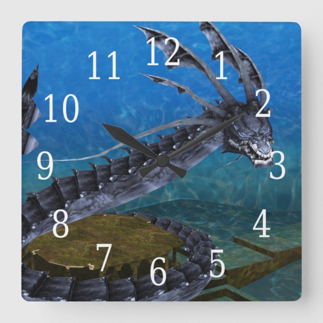 Gray Dragon Clock Fyrkantig Klocka (Framsida)
