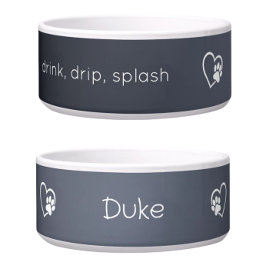 Gray 'drink drip splash' Dog Name Bowl