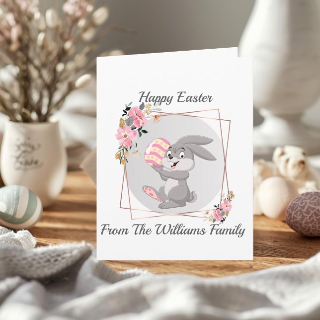 Gray Easter Bunny Personalized Folded Card Kort (Skapare uppladdad)