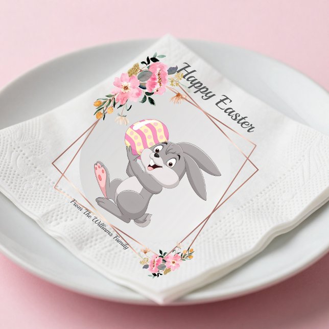 Gray Easter Bunny Personalized Paper Napkin Pappersservett (Skapare uppladdad)