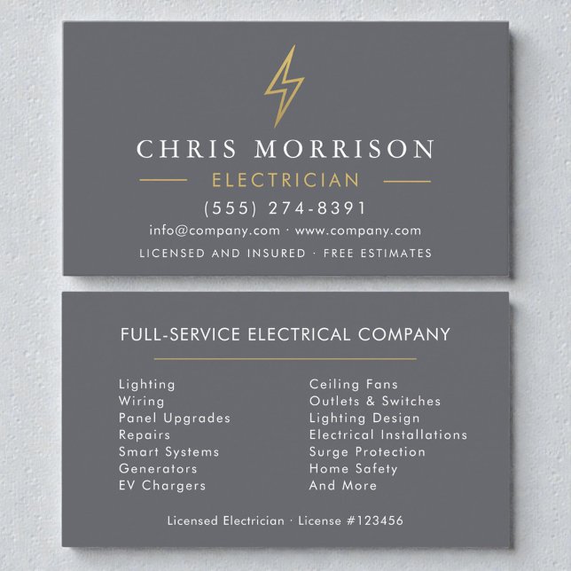 Gray Gold Electrician Visitkort (Skapare uppladdad)