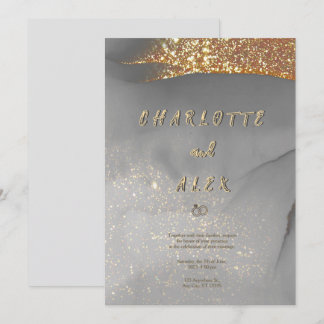 Gray Gold Glitter Chic Ink Wedding Invitation Inbjudningar