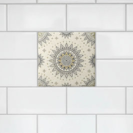 Gray Gold Mandala Pattern Kakelplatta