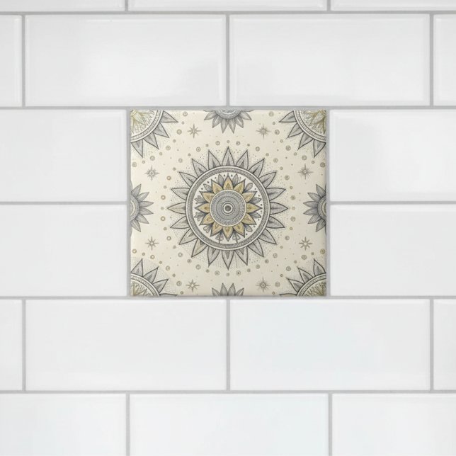 Gray Gold Mandala Pattern Kakelplatta (Skapare uppladdad)