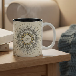 Gray Gold Mandala Pattern Två-Tonad Mugg