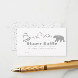 Gray Hand-Drawn Winter Baby Diaper Raffle Ticket Tilläggskort