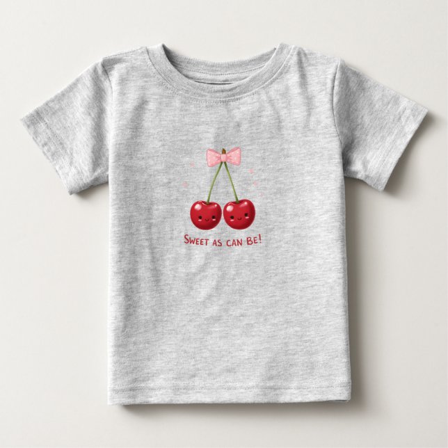 Gray Kids T-Shirt with Cherries and Pink Bow  (Framsida)