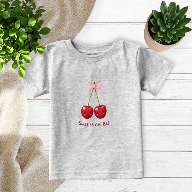 Gray Kids T-Shirt with Cherries and Pink Bow  (Skapare uppladdad)