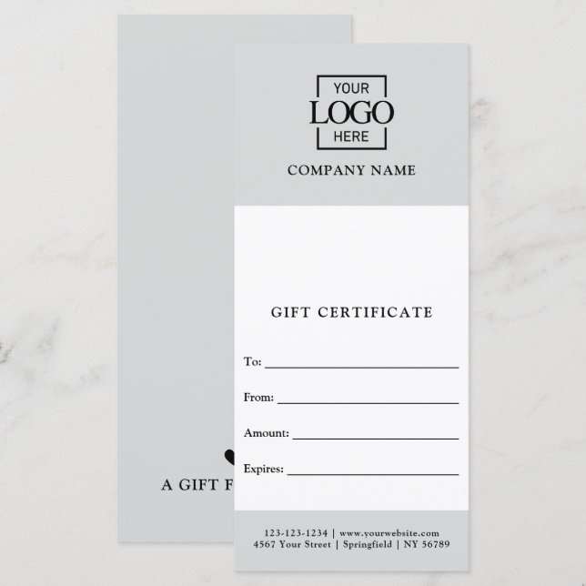 Gray Modern Business Personalized Gift Certificate (Fram/baksida)