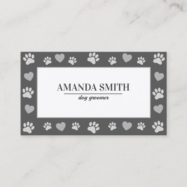 Gray Paw Prints Dog Groomer Business Card Visitkort (Framsida)