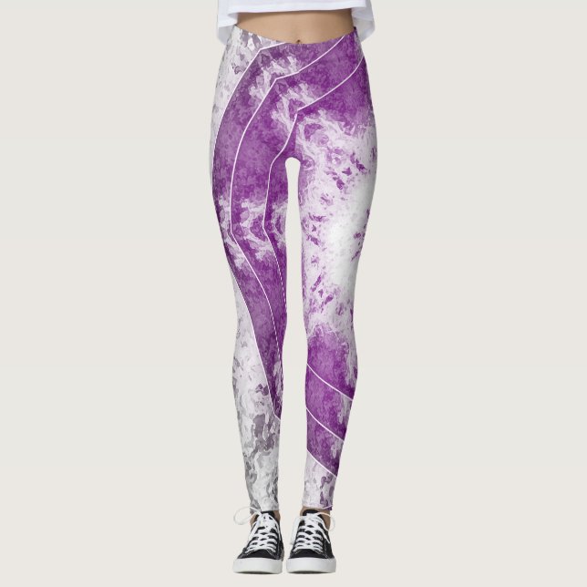 Gray Pink Fractal Art Leggings (Framsida)