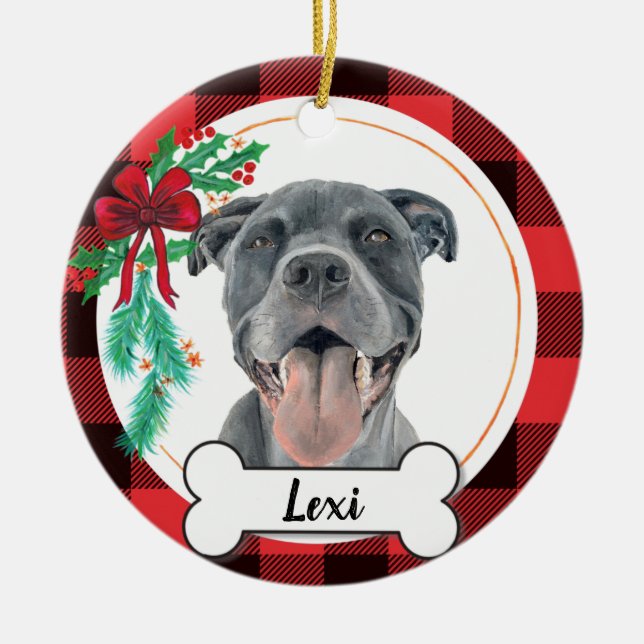 Gray Pitbull Dog Ornament (Framsidan)