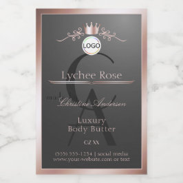 Gray Product Label Rose Gold Frame Logo Monogram Mat Etikett