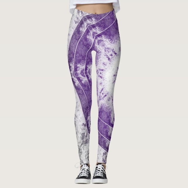 Gray Purple Fractal Art Leggings (Framsida)