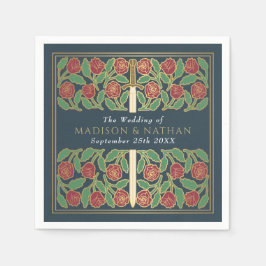 Gray Royal Medieval Gold Floral Sword Wedding Pappersservett