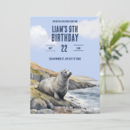Gray Seal Birthday Invitation Inbjudningar
